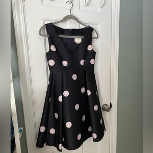 Kate Spade "Spotlight V-Neck" Navy and Pink Polka Dots Dress size 0